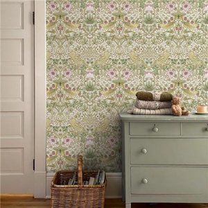 White Peel and Stick Vintage Strawberry/Bird Removable Wall Paper Waterproof